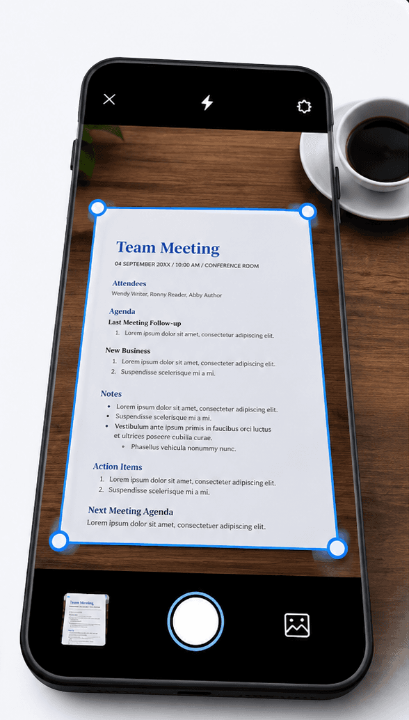 Filex AI document scanner scanning and organizing a document on mobile